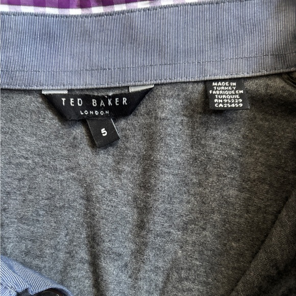 TED BAKER LONDON Men’s Polo Charcoal Gray Gingham Button-down Collar Size 5 - Picture 5 of 10